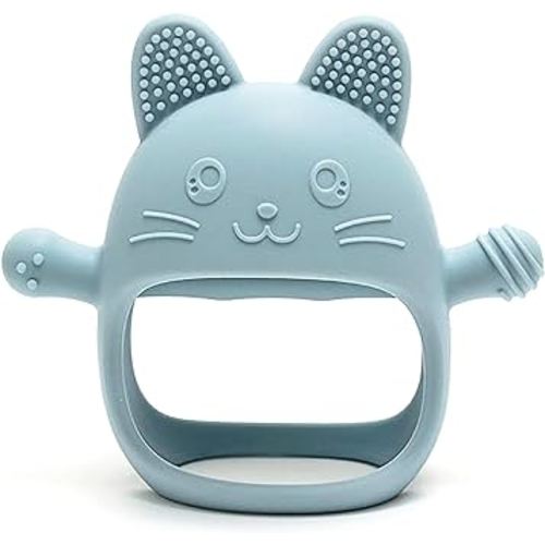 Food Grade Silicone Rabbit Teething Toys, Handle Wrist and Never Drop, BPA Free, Anti-Drop, Sustainable, Washable, and Non Toxic (Cambridge Blue)