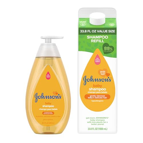 Johnson's Baby Shampoo 20.3 fl. Oz, Tear-Free Formula and 33.8 fl. Oz Refill Pack, Gentle Baby Shampoo for Delicate Skin, Bath Starter, Fresh Scent, Unisex