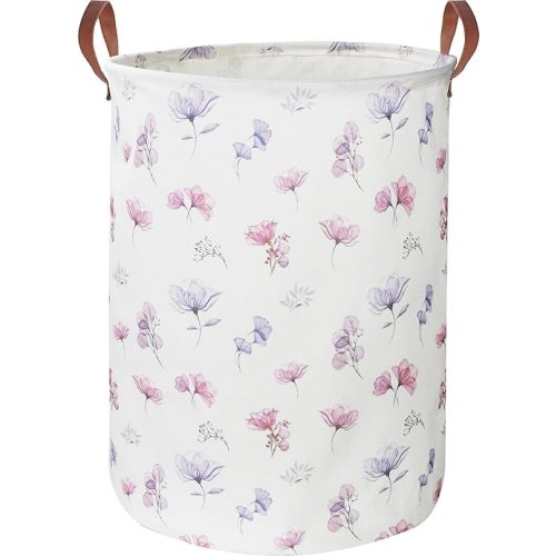 19.7’’ Waterproof Foldable Laundry Basket,Baby Girls Nursery Hamper,Dirty Clothes Hamper for Boys and Girls,Kids Toys/Books Bins, Gift Baskets, Room Decor(Watercolor Flower)
