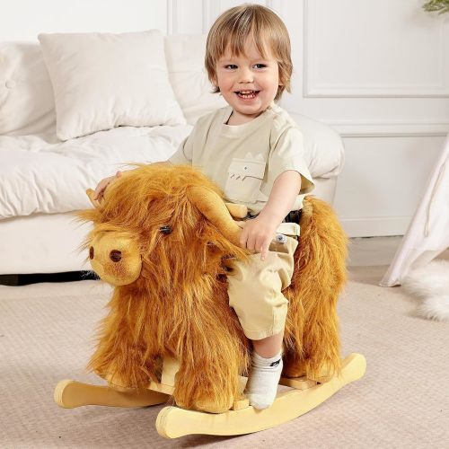 Highlander Cattle Plush Rocker with Comfy Seat | Labebe