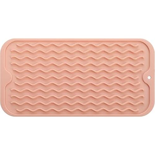 Silicone Dish Drying Mat for Multiple Usage,Easy clean,Eco-friendly,Heat-resistant Silicone Mat for Kitchen Counter,Sink,Bar,Bottle,or Cup Pink S 12 inches x 6 inches