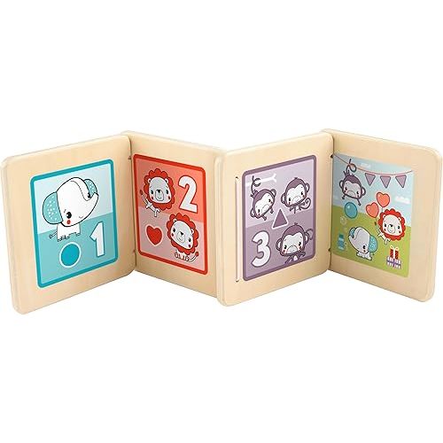 Fisher-Price Wood Baby Toy Tummy Time Panel, Newborn Sensory Activity with Mirror & High Contrast Designs for Infants Ages 0+ Months