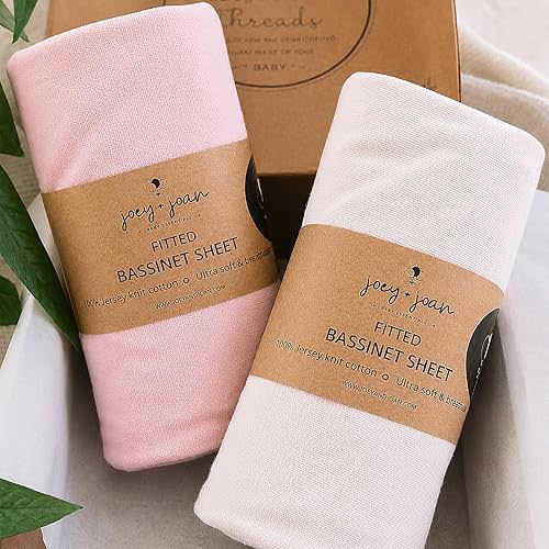Bassinet Fitted Sheets 33x20 for Baby Beside Dreamer Bassinet & Bedside Sleeper – Snuggly Soft 100% Jersey Cotton – Muted Pink + Soft Pink – 2 Pack