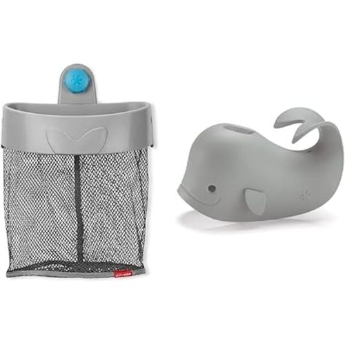 Skip Hop Moby Bath Toy Organizer and Spout Cover Bundle, Grey