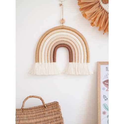 Beige Gender Neutral Pastel Macrame Rainbow Wall Hanging, Fiber Rainbow, Nursery Wall Art, Rainbow Baby Gift