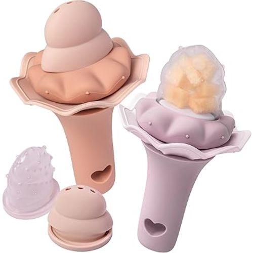 Moonkie Baby Fruit Feeder| BPA Free Silicone Infant Food Feeder | Two Sizes Pouches and Breastmilk Popsicle Molds for Cooling Relief | Baby Shower Gifts 4 Months+, 2 Pack