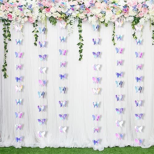 Zonon 3D Butterfly Hanging Garlands Decoration Butterfly Laser Paper Party Streamers Backdrop for Graduation Wedding Birthday Fairly Baby Shower Party Decorations(8 Pieces)