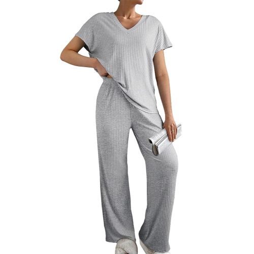 SHEWIN Women's Pajama Sets Long Sleeve Short Sleeve 2 Piece Lounge Sets Ribbed Knit Sweater Sleepwear