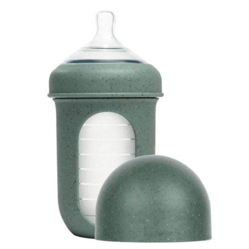 Boon Nursh Silicone Baby Bottle with Collapsible Silicone Pouch - Green Speckle - 8 fl oz