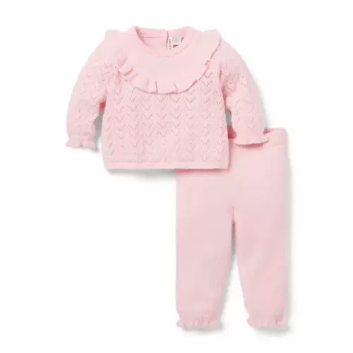 Baby Pale Pink Baby Ruffle Collared Sweater Set by Janie and Jack