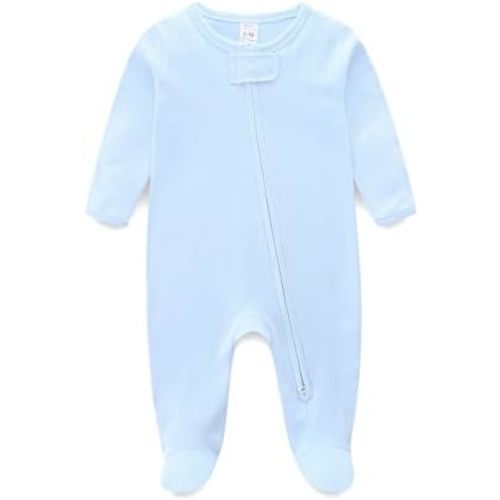 Baby Boy Baby Girl Pajamas 100% Cotton Romper One-Piece Outfits,Double Zipper Long Sleeve Footed Sleeper
