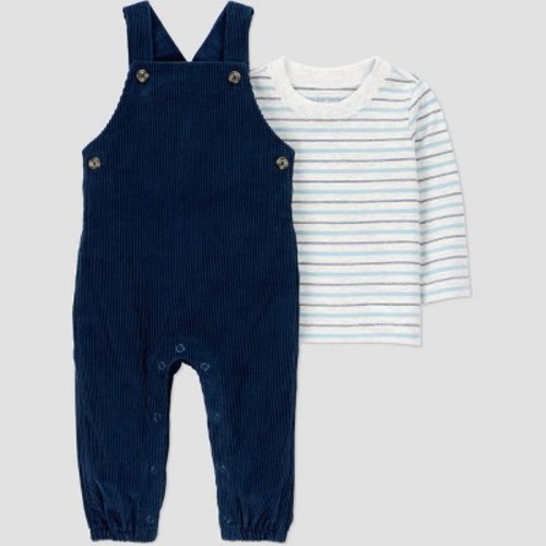 Carter's Just One You® Baby Boys' 2pc Striped Long Sleeve T-Shirt and Overalls Set - Blue 12M