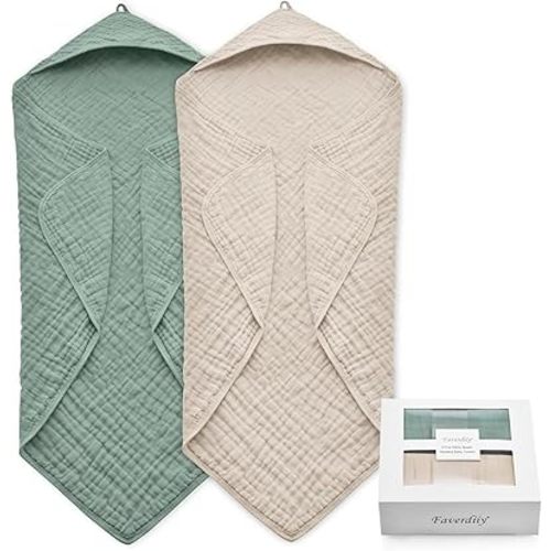 Hooded Baby Towels for Newborn, 35x35 Inch 2 Pack 100% Muslin Cotton Baby Bath Towel, Soft Baby Beach Towels with Hood for Infants, Toddlers and Kids, Essentials Must Haves