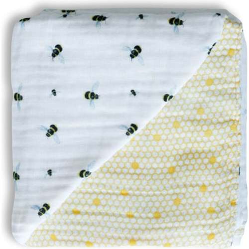 Organic Muslin Four-Layer Reversible Snug Blanket, Bee - Malabar Baby | Maisonette