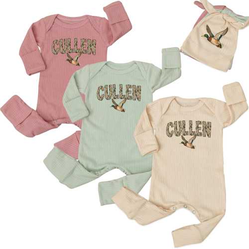 Customized Hunting Southern Boy Newborn Bodysuit, Mallard Duck Infant Boy Clothes, Personalized Camo Baby Outfit, Baby Coming Home Outfit