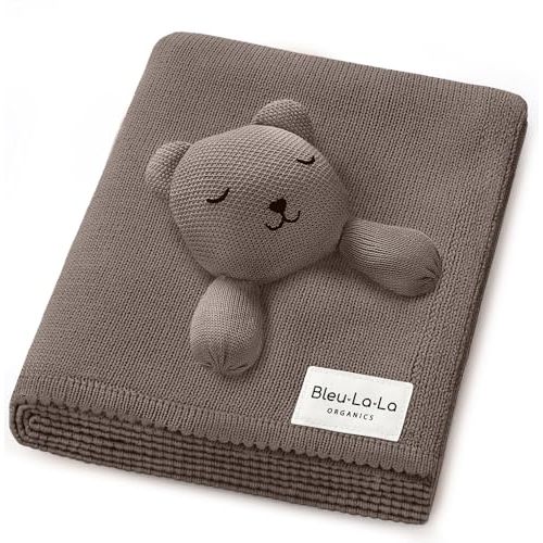 Blanket Lovey 100% Organic Cotton Baby Blanket with Comfort Lovey, Soft Security Blanket for Newborns & Toddlers (Bear - Milk Chocolate)