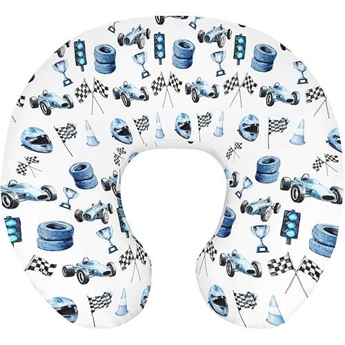 Cute Race Car Flag Nursing Pillow Cover Stretchy Removable for Baby Girls Boys Blue Races Vehicle Trophy Traffic Light Vehicles Pillow Slipcover for Breastfeeding Moms for Newborn Infant