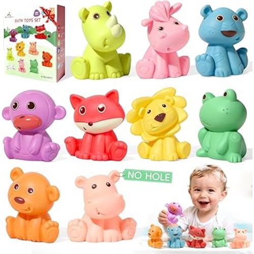 Baby Bath Toys for Babies 6-12 Months | Sealed, No Hole & Mold Free Bath Toys for Toddlers | Soft & Safe Floating Bathtub Water Pool Toys for Babies, 9 PCS Wild Animals Tub Toys