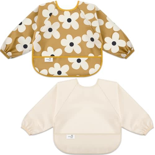 Long Sleeve Baby Bib, Waterproof Fabric, Catch-All Pocket, Baby Smock Bib, Adjustable Sleeves