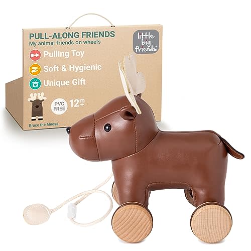 Little Big Friends Moose Pull Toy for Toddlers | Soft Walking Toy with Adjustable Cord | Classic Baby Push & Pull Toy | Bruce The Moose