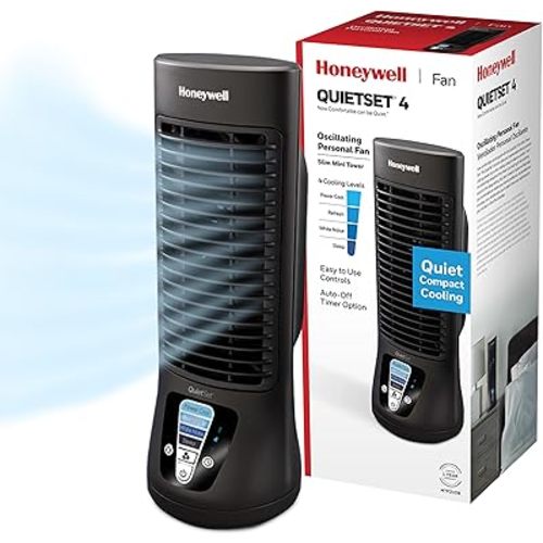 Honeywell QuietSet Personal Table Fan, Oscillating Personal Desk Fan For Bedroom with Quiet Operation, 4 Levels of Power and Sound, Black, HTF210B