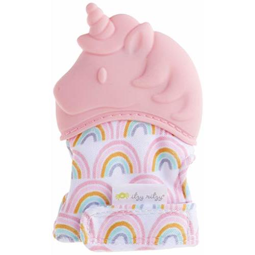 Itzy Ritzy Silicone Teething Mitt - Soothing Infant Teething Mitten with Adjustable Strap, Crinkle Sound & Textured Silicone to Soothe Sore & Swollen Gums, Blush Unicorn