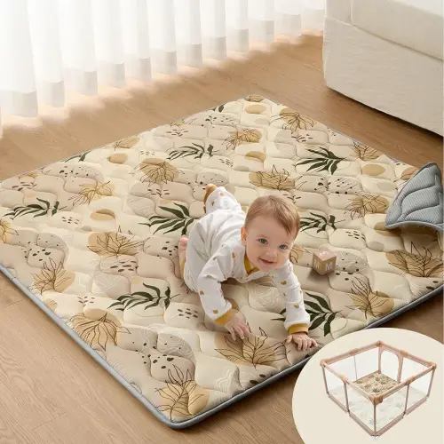 Blissful Diary Baby Play Mats for Floor, 50x50 Playpen Mat, Thicken Cushioning Padding Foam Playmate for Baby and Toddlers Infants, Non-Slip & Machine Washable, Earth Tones Design