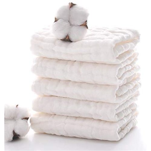 Baby Washcloths - Natural Muslin Cotton Baby Wipes - Soft Newborn Face Towel and Washcloth for Sensitive Skin- Baby Registry as Shower 5 Pack 12x12 inches by MUKIN