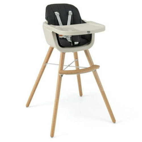Spaco 3-in-1 Convertible Wooden High Chair with Cushion-Black, Compact and Portable High Chair, Foldable High Chair, High Chairs for Babies and Toddlers