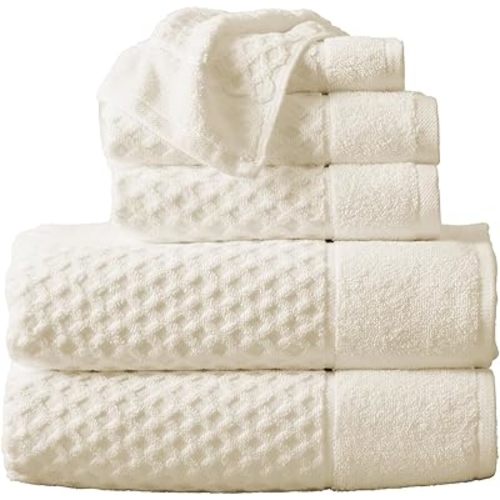 Great Bay Home Ivory Bath Towels - 100% Cotton 6 Piece Towel Set - 2 Bath Towels, 2 Hand Towels, 2 Washcloths - Absorbent, Durable, Quick-Dry Towel for Bathroom