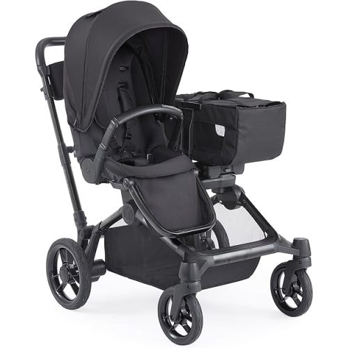 Contours Element Side-by-Side Convertible Toddler and Baby Stroller Single-to-Double, Reversible Seating Options, Infant Seat Compatible, Spacious Storage, UPF 50 Sun Canopy - Stealth Black