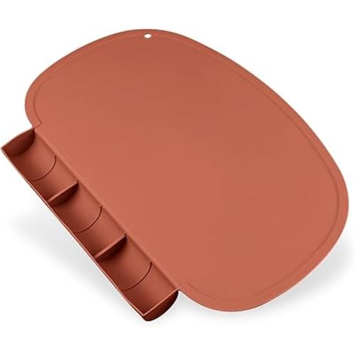 Silicone Placemat with Food Catching Pockets for Baby & Kid, Food Grade Silicone Non-Slip Toddler Food Place Mats with Raised Edges for Dining Table (Clay)