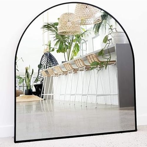 Black Arched Mirror, 33" x 31", Black Arch Mirror Décor Entry Way Mirror, Black Mantle Mirror for Fireplace, Dresser Mirror for Bedroom - Wide Arched Bathroom Mirror, Half Circle Arch Mantel Mirror