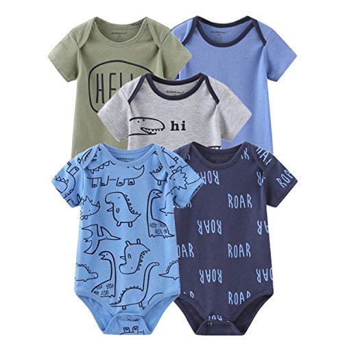 Kiddiezoom Newborn Baby Unisex Cotton One-Piece Bodysuits Baby Gift 5-Pack Baby Clothes
