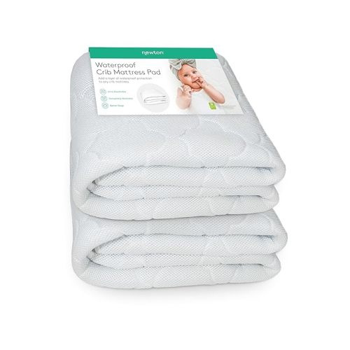 Newton Baby Waterproof Crib Mattress Pad | 100% Breathable Quilted Layer for Comfort & Universal Fitted Skirt for Secure Fit | Machine Washable | Crib Mattress Protector Pad Waterproof, 2 Packs