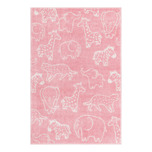 WhimsySafari Animals Baby Pink/Ivory Kid Rug