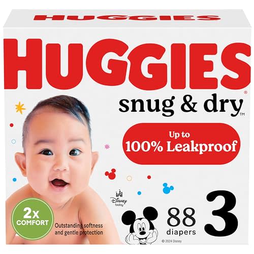 Huggies Size 3 Diapers, Snug & Dry Baby Diapers, Size 3 (16-28 lbs), 88 Count, Packaging May Vary