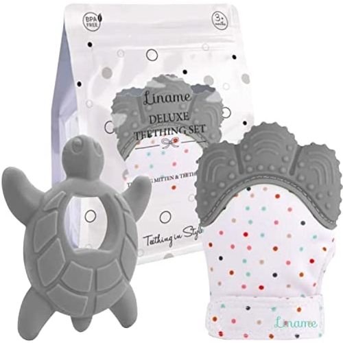 Liname Silicone Teething Mitten with Soothing Toy- Baby Chew Toy & Teething Gloves- Infant Teething Mittens - Hand Teether for Babies- Teething Mittens for Babies with Silicone to Soothe Swollen Gums