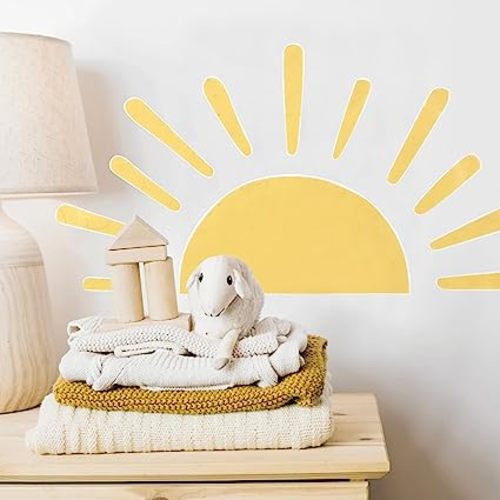 Large Half Sun Wall Decal - Children's Baby Boys Girls Nursery Decor, Kids Room Wall Art, Removable Sunburst Wall Stickers (Sun Deco Big)