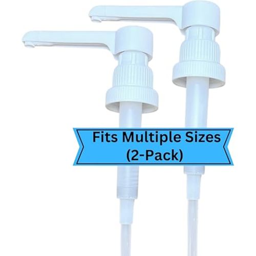 Dual Fitting Pump Dispenser for Gallon Jugs and Smaller Bottles (8cc Each Pump/Fits 28-400 and 38-400) Leak Proof for Household and Commercial Use, Plastic Pump for 1 Gallon Jug - BPA Free (2-Pack)