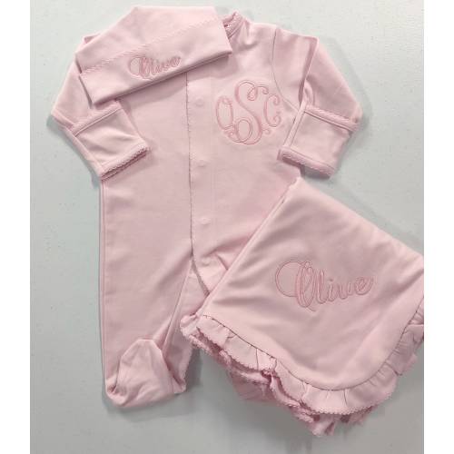 Baby girl coming home outfit, Monogrammed footie, Personalized Baby gift, Monogrammed sleeper, pima cotton, newborn pictures, shower gift