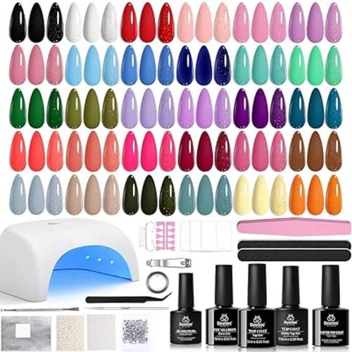 Beetles Gel Nail Polish Kit with U V Light -54 Pcs Gel Nail Kit Four Seasons Glow 32 Colors Set with Base Matte & Glossy Top Coat Soak Off Home DIY Manicure Nails Beginners Gifts for Women Teen Girls