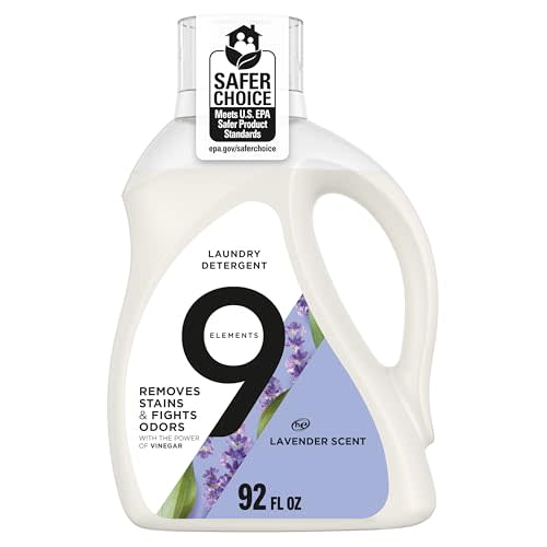 9 Elements Natural Laundry Detergent Liquid Soap, Lavender Scent, Vinegar Powered, 92 Fl Oz, 1 Count, Liquid Laundry Detergent, Laundry Soap