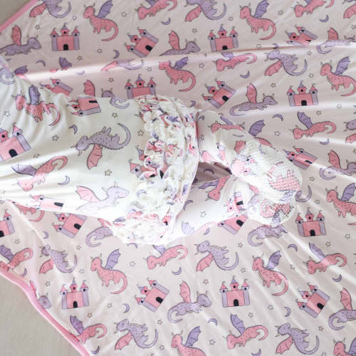 Dragon Adventure Ruffle Zipper Footie | Pink