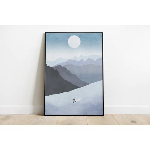 Snowboarding print | Snowboarding poster | Snowboard art | Snowboarding gifts | Snowboarding gift | Snowy mountains art print