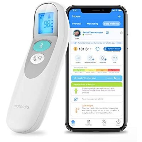 Motorola MBP75SN Care+ Non-Contact Smart Forehead & Liquid Baby Thermometer - Digital Handheld Clinical Device for Kids & Adults - Touchless Quick & Accurate Temperature Reader - Large LCD Display