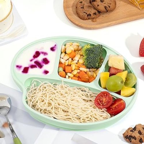 Li&Zhao Baby Bowls with Suction - Suction Plates for Toddlers Toddler Plate Baby Plate Divided Design Kids Plates Baby Suction Plate with Lids Microwave & Dishwasher