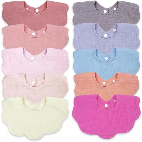 EllieHouse Baby Bibs for Girls Boys 10Pack Muslin Drool Teeth Drooling Teething Bibs Muslin Cotton for Infant Toddler