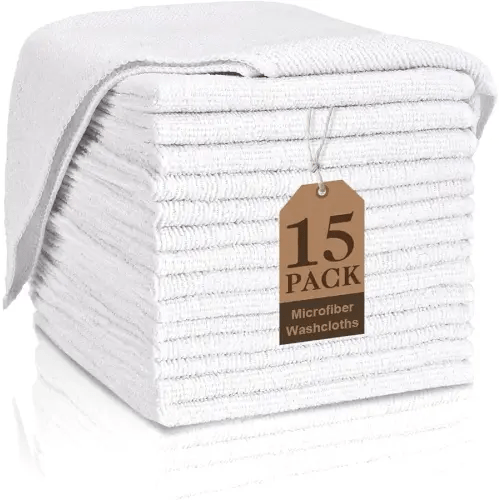 White Washcloths 15 Pack, Highly Absorbent & Quick Drying Face Towels, Premium Quality Soft Bath Towels, Multipurpose Microfiber Wash Cloths, 12x12 inches