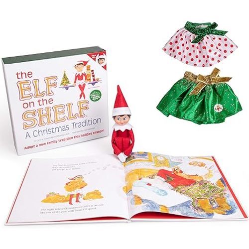 The Elf on the Shelf Girl Elf Gift Set with Party Dress Set (2 Pack) - Girl Character & Themed Storybook with Festive Holiday Dresses: Dress Your Elf Girl Scout Up for Your Christmas Party